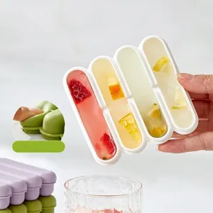DIY Silicone Ice Cube Mold Tray With Lid Easy Release Strip Popsicle Maker Spherical Ice Ball Mold Home Kitchen Cooling Tool