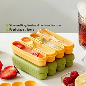 Professional food grade long strip silicone ice cube tray mold with lid for cocktails
