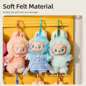 Wall-mounted yellow felt doll storage bag for plush toys and collectible art figures