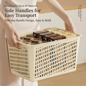 Versatile cream-colored plastic storage basket with handles for home organization