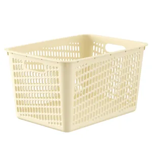 Multifunctional creamy white plastic storage basket with handles for home organization