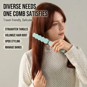Light green portable folding boar bristle hairbrush for hair detangling and styling