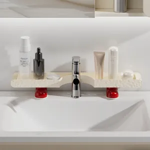 Fashion Creative Vertical Grooved Bathroom Storage Rack No Punching ABS Wall Mounted Washbasin Skin Care Organizer Drain Rack