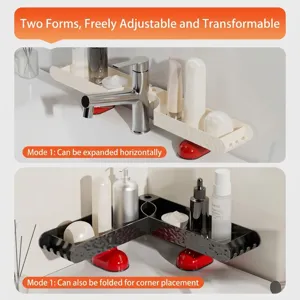 Adjustable 180-degree rotatable bathroom sink shelf for skincare and cosmetic storage
