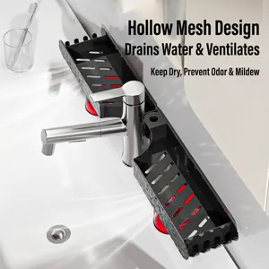 Modern black hollow mesh faucet drain rack for bathroom sink and cosmetics storage