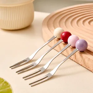 Fourchettes à fruits colorées en acier inoxydable avec embouts ronds pour le dessert