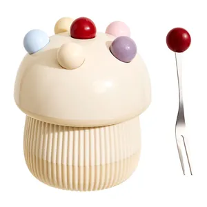 Ensemble de fourchettes à fruits dessert en forme de champignon avec pot de rangement
