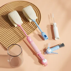 ABS 6-in-1 Multifunctional Long Handle Cup Brush Home Kitchen Cleaning Brush For Milk Bottle Cup With Cartoon Smile Design