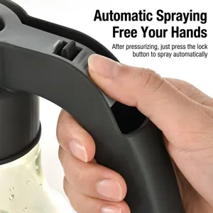 Close-up view of an automatic spray bottle handle being operated by hand