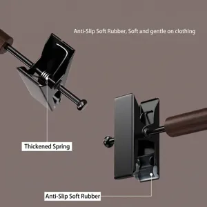Professionele zwarte beukenhouten metalen hangerclips met antislip rubberen grip