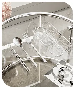 Portable 304 stainless steel cutlery set for travel with clear ripple textured storage box