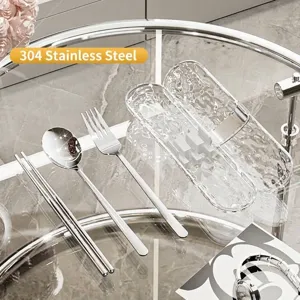 High-quality portable 304 stainless steel cutlery set with a transparent travel storage case