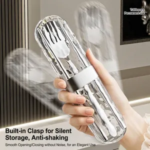 Portable 304 stainless steel cutlery set with transparent storage box and anti-shaking design