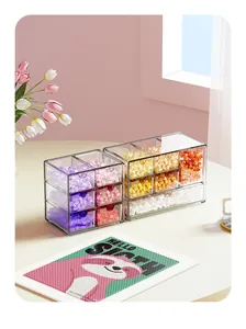 Detailed view of transparent drawer storage box filled with vibrant colorful fuse beads