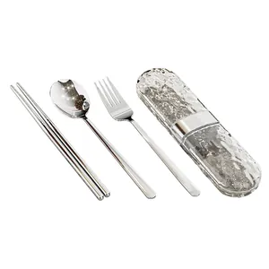 Premium 304 stainless steel portable cutlery set including spoon fork and chopsticks
