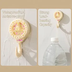 Heavy duty suction cup hook with creative retro clock design, waterproof for bathroom