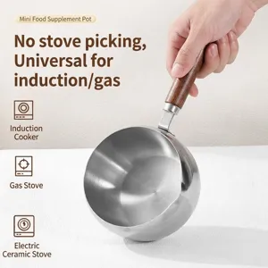 RVS mini melkpannetje met houten handvat voor inductie- en gasfornuizen