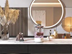 Macro view of automatic electric makeup brush cleaner in a luxury vanity setting
