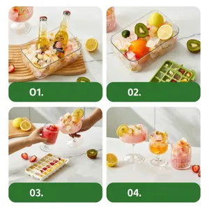 Press-type square ice cube mold tray set with storage box for summer chilled drinks