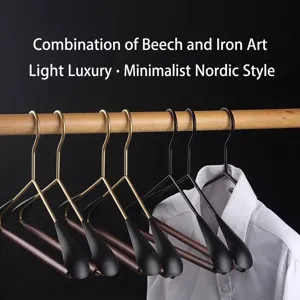 Premium beech wood and metal wide shoulder clothes hangers for non-slip suit hanging