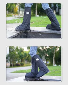 Outdoor waterproof tall rain shoe covers tested with splashing water for durability