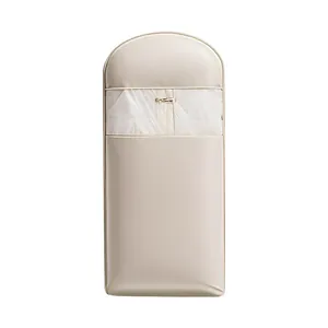 Funda protectora beige para ropa colgada con ventana transparente para almacenamiento