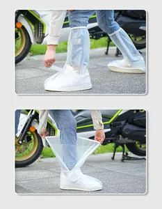 Detailed view of high-top waterproof shoe covers for rain protection and slip resistance