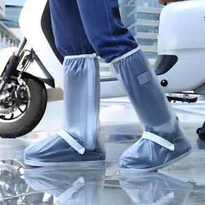 Waterproof High-Top Rain Shoe Covers For Men Women Non-Slip Thickened Wear-Resistant PVC Boots Protector Reflective Zipper Overshoes