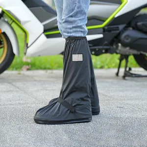 High-top waterproof shoe covers with anti-slip sole and reflective strip for rainy days