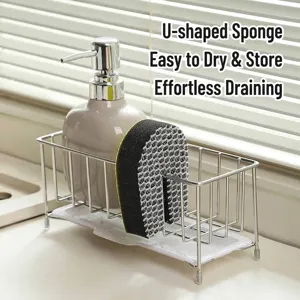 U-Shaped Kitchen Cleaning Sponge Double-Sided Mesh Scouring Pad For Dishwashing Sink Cleaning Durable Composite Material Sponge Grey Multi-Purpose Scrub Brush