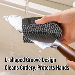 U-shaped cleaning sponge for kitchen knives and utensils, mesh texture for deep cleaning
