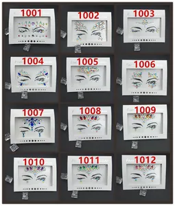 Vista detallada de 12 estilos de gemas faciales para maquillaje de festival y Halloween