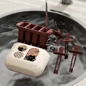 DIY cat-themed silicone popsicle mold set with lid and four paw-shaped reusable sticks