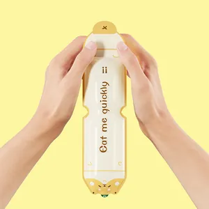 Yellow DIY silicone ice pop mold with cute dog design and 'Eat me quickly' text label