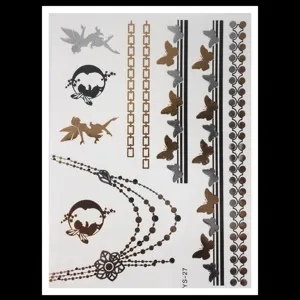Adesivi per Tatuaggi Temporanei Metallici Oro Argento Impermeabile Bohemien Mandala Farfalla Fata Adesivi per il Corpo Donna