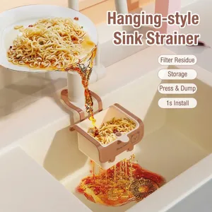 Panier d'Égouttage Suspendu pour Évier en Plastique ABS Filtre à Résidus de Cuisine Style Crème Support de Rangement pour Nettoyage Fruits et Légumes
