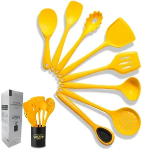 9-teiliges gelbes Silikon-Küchenhelfer-Set mit hitzebeständigen Wenden und Löffeln