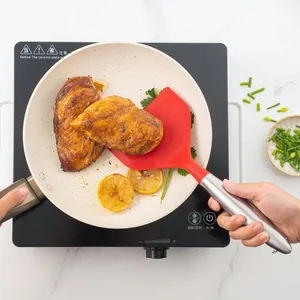 Siliconen spatel met roestvrijstalen handgreep voor antiaanbakpan, brede pannenkoekspatel.