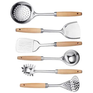 Set de 6 ustensiles de cuisine en acier inoxydable spatule louche passoire