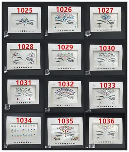 Vista detallada de múltiples diseños de pegatinas faciales de diamantes con SKU