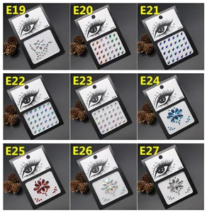 Detail showing nine styles of colorful decorative face and eye rhinestone stickers