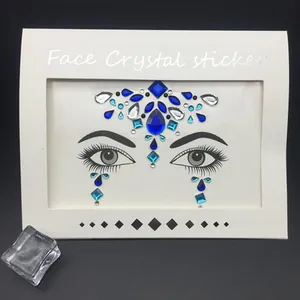 Sparkling blue crystal face jewels sticker set for rave festivals and party makeup