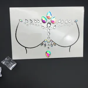 Pegatinas de joyas para el pecho irisadas con gemas transparentes y AB para festivales