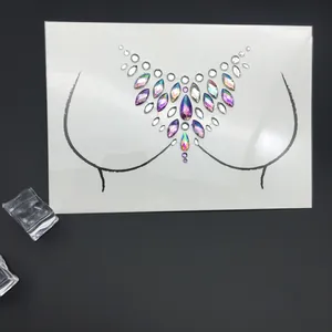 Adesivi per il petto in strass di resina iridescente con varie forme di gemme per il corpo