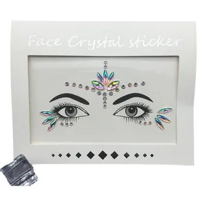 Iridescent face crystal stickers for music festivals and parties on backing card
