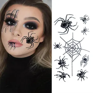 Bijoux de Visage Araignée Noire Autocollants Maquillage Halloween Stickers Tatouage Corps Strass Gothique pour Décoration Fête