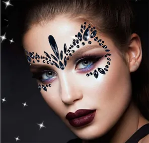 Dark gothic face gems stickers with black teardrop rhinestones for festive eye makeup