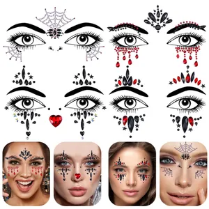 Halloween Face Crystal Sticker Gothic Rhinestone Eye Face Body Jewels For Music Festival Rave Party Makeup Decoration For Women Men