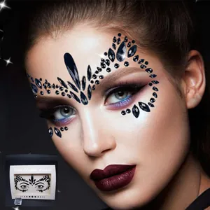 Gothic Dark Face Rhinestone Sticker Black Red Waterdrop Star Geometric Face Crystal Jewel Temporary Tattoo For Halloween Party