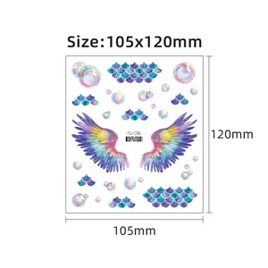 Dettaglio dei tatuaggi ali di farfalla colorate 105x120mm con finitura glitterata